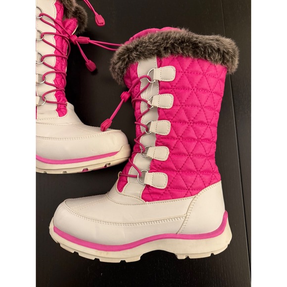 Lands' End Girls Insulated Tall Snow Winter Boots Size 3 Gray/Pink Waterproof - Picture 2 of 15